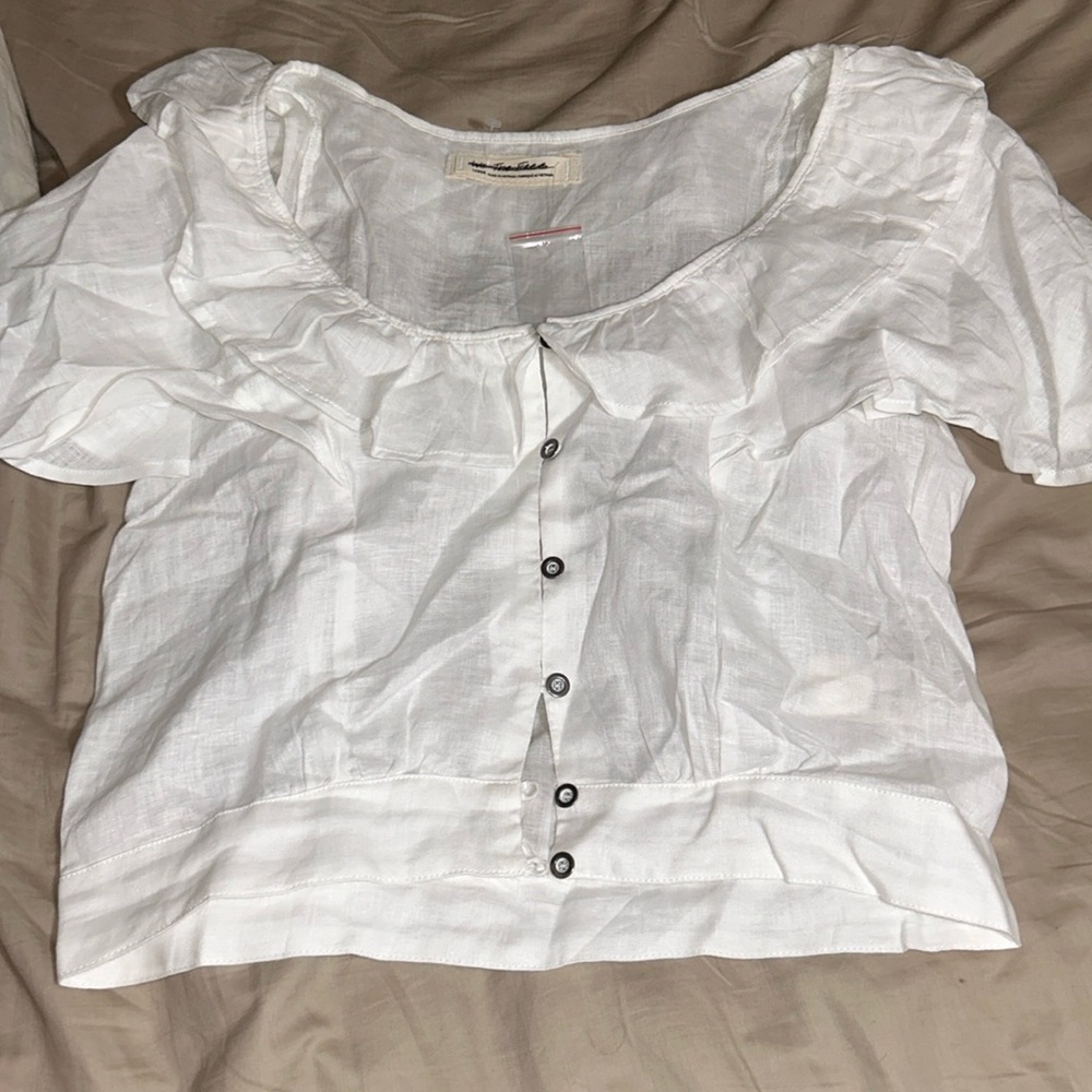 NWOT We the Free Ruffled White shirt